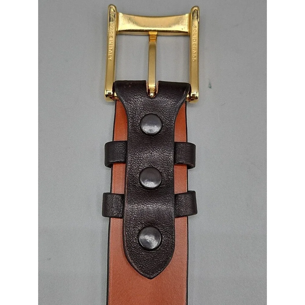 Elk Skin Brown Leather Belt Size 36 USA Handmade Brass Buckle 1-5/16